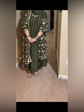 Embroidered Olive Green wedding dress